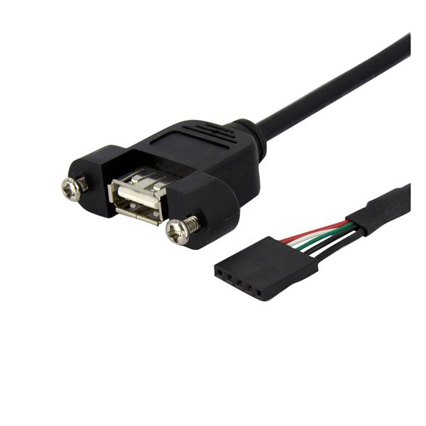 StarTech 3 ft Panel Mount USB Cable - USB A to Motherboard Header Cable F/F - IDC - USB A - 0.9 m - Black - USBPNLAFHD3