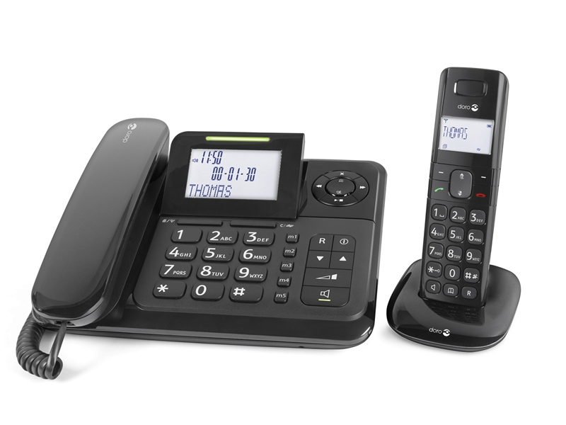 Doro Comfort 4005 - Téléphone analogique/DECT - Haut-parleur - 50 entrées - Affichage de l'appelant - Noir