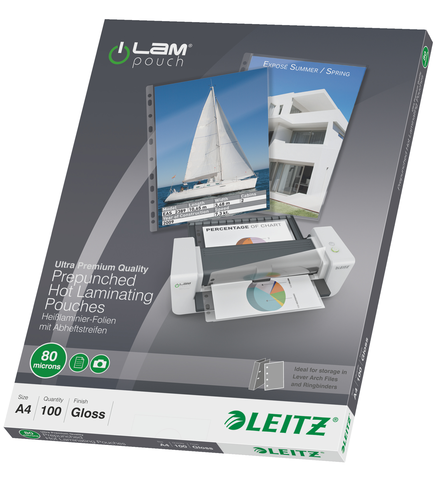 Esselte Leitz 16918 - Transparent - EVA (Ethylene Vinyl Acetate) - Polyethylene terephthalate (PET) - Glossy - A4 - 0.08 mm - 234 mm