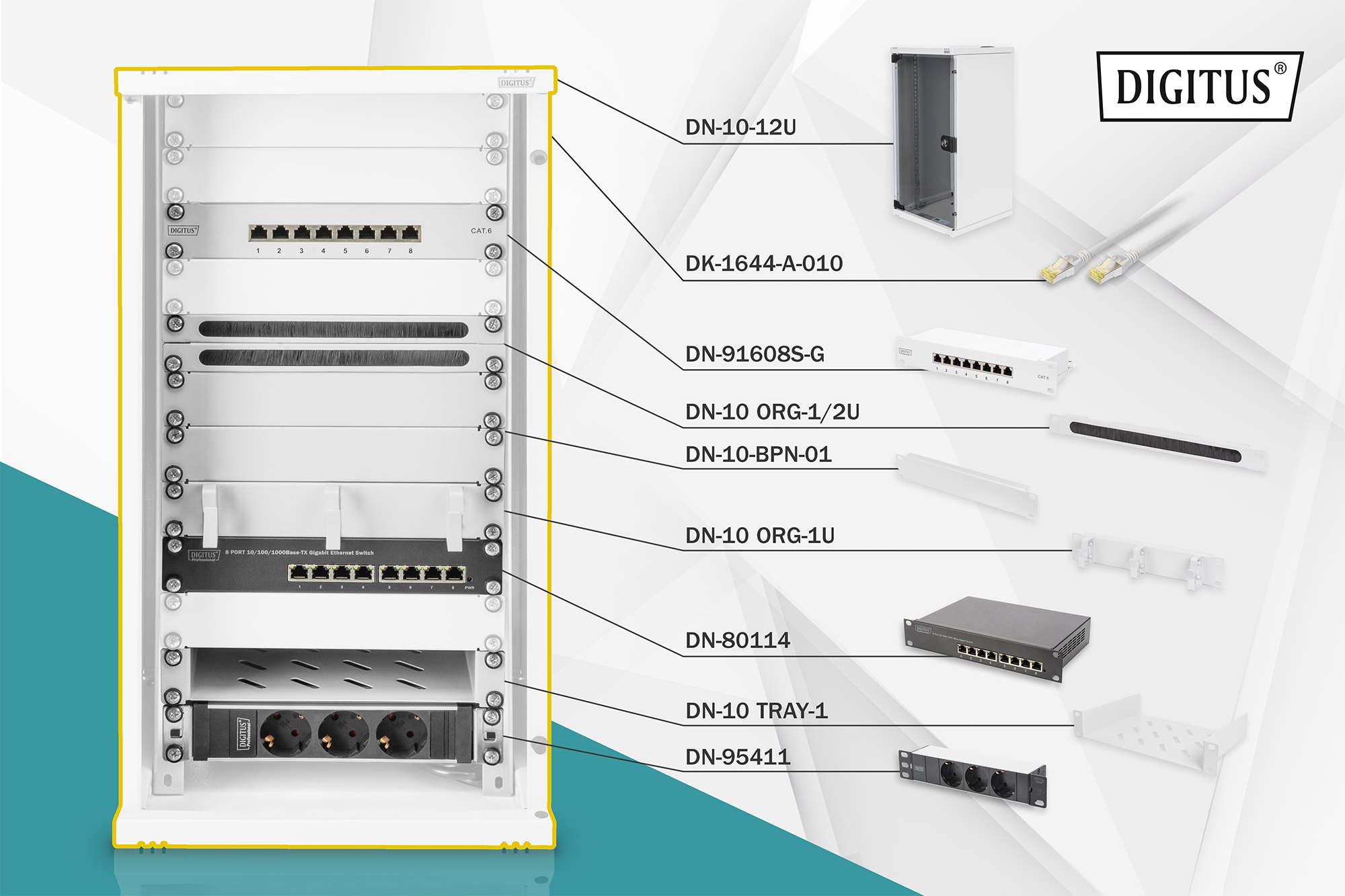 DIGITUS DN-10-SET-3 Ensemble de rack réseau 10 pouces 12U