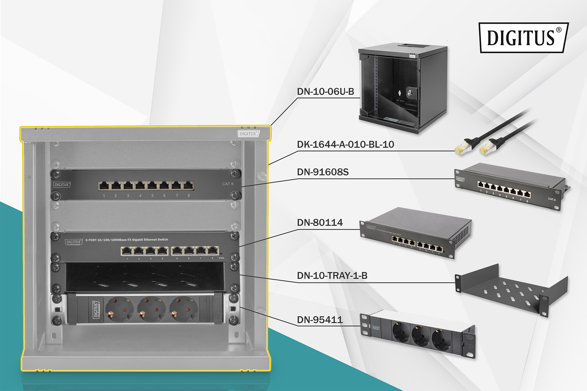 DIGITUS DN-10-SET-1-B Ensemble de rack réseau 10 pouces 6U