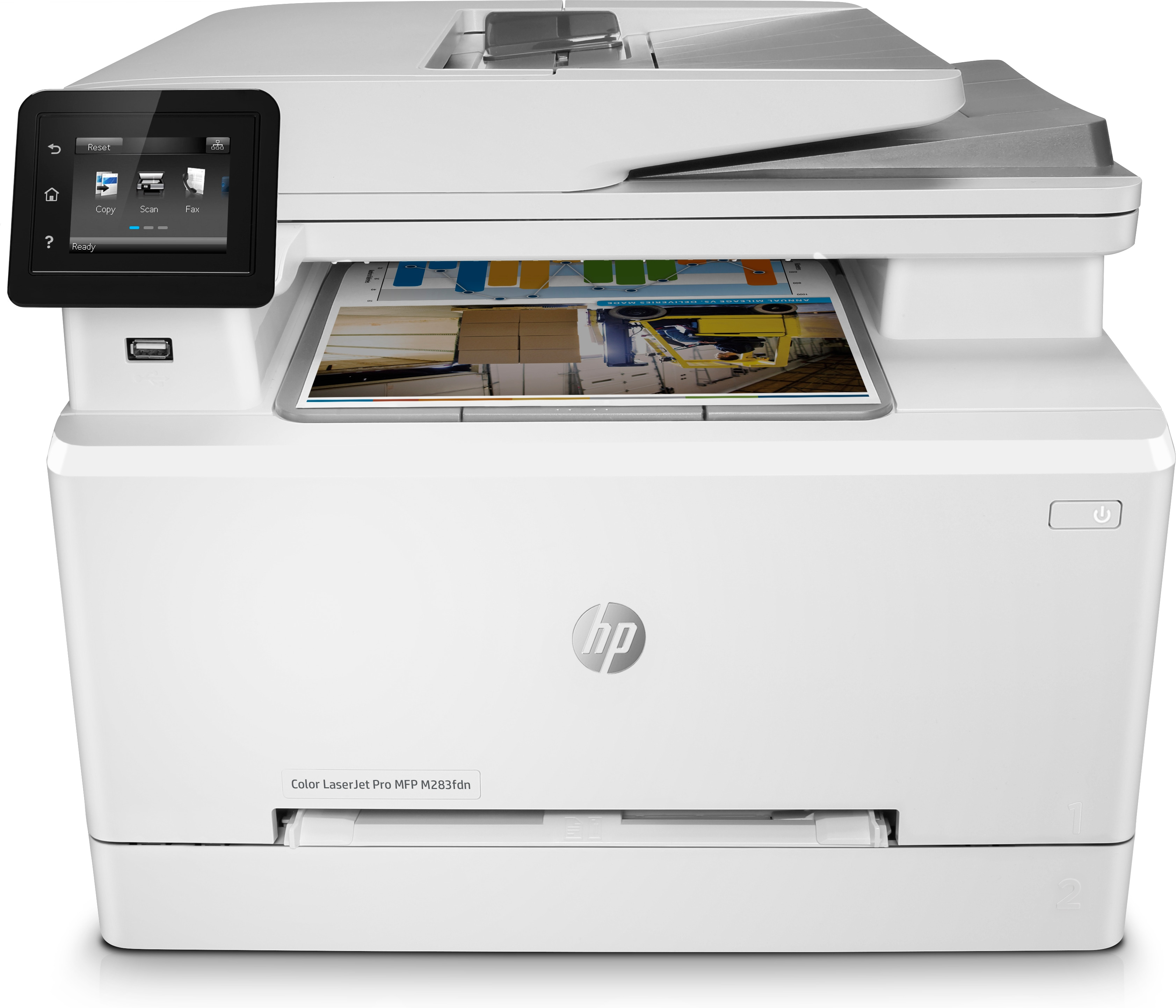 HP Color LaserJet Pro MFP M283fdn - Print - Copy - Scan - Fax - Front-facing USB printing; Scan to email; Two-sided printing; 50-sheet uncurled ADF - Laser - Colour printing - 600 x 600 DPI - A4 - Direct printing - White - 7KW74A#B19