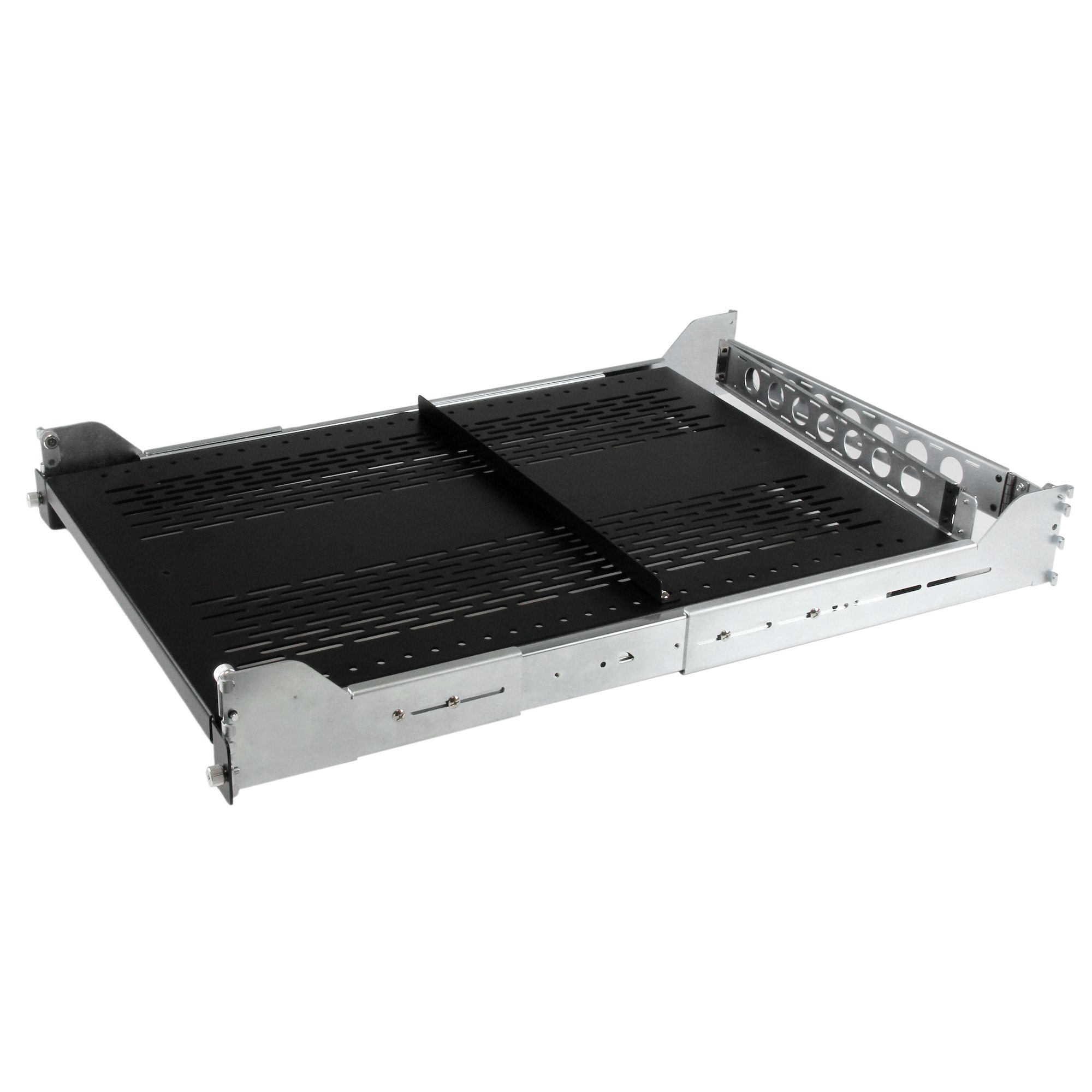 StarTech.com 2U Adjustable Vented Sliding Rack Shelf w - Cable Management - 50lbs - Rack Shelf (verschiebbar, belüftet) - Schwarz - 2U - 48,3 cm (19") (UNISLDSHF192)