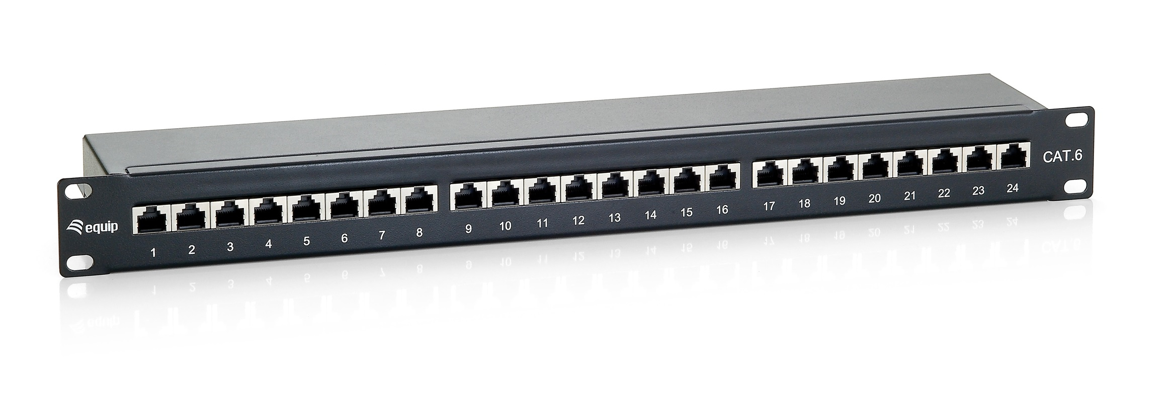 Panneau de brassage 24 ports Equip Panneau de brassage blindé Cat.6 - Noir - RJ-45 - Doré - Cat.6 - Noir - Montage en rack - 1U