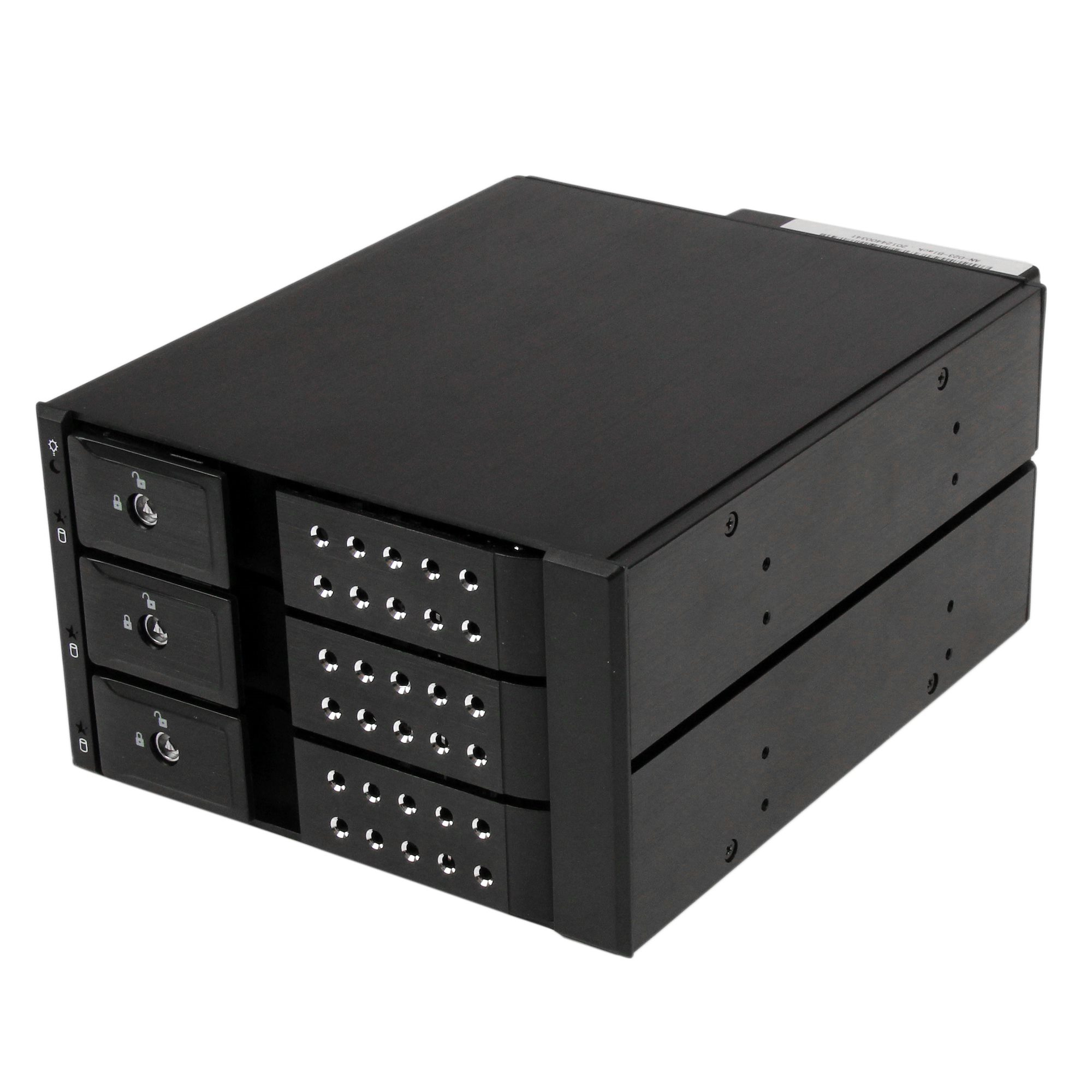 StarTech 3-bay 3.5 trayless SATA hard drive aluminum mobile rack backplane - 3 Bay 3.5" (8.9cm) Mobile HDD storage rack - Mobile storage rack - 2.5" (6.4 cm) - Black - for P/N: 25SAT35HDD, PEXMSATA3422, PEXMSATA343 - HSB3SATSASBA