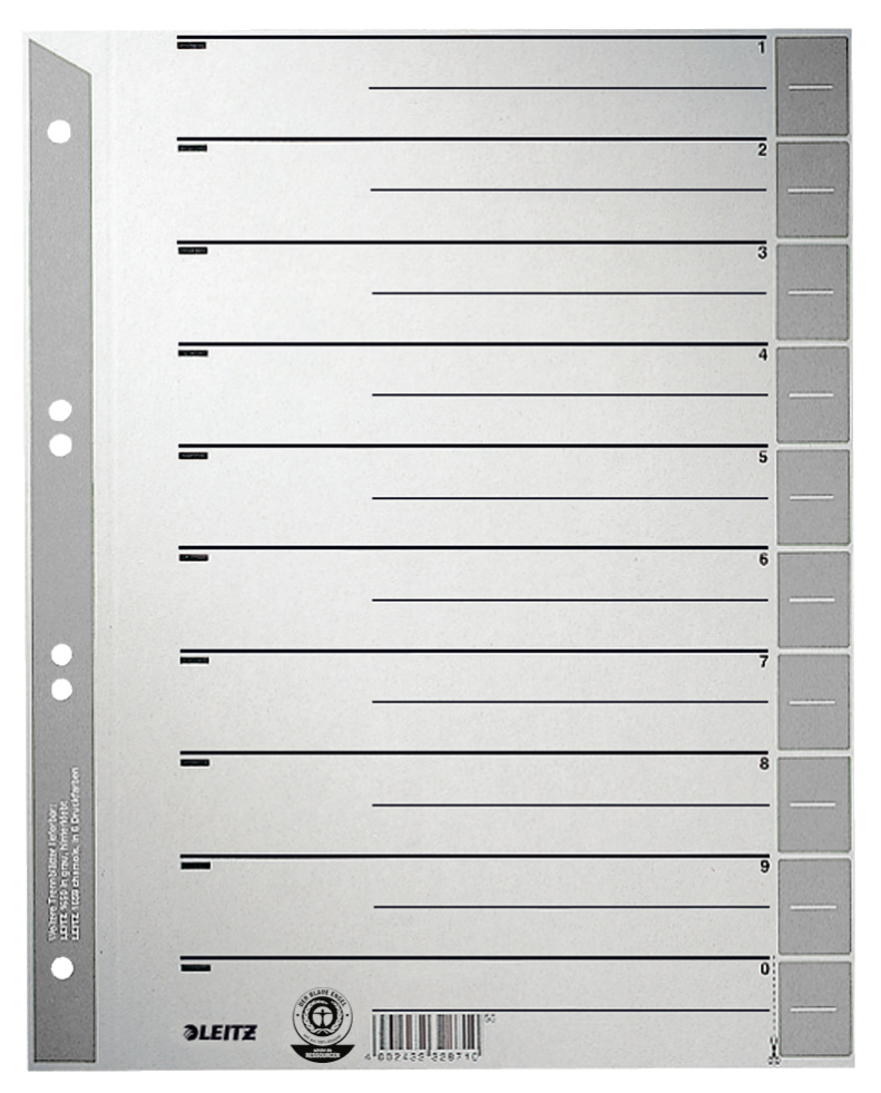 Esselte Leitz 16520085 - Numeric tab index - Cardboard - Grey - A4 - 230 g/m² - 240 mm