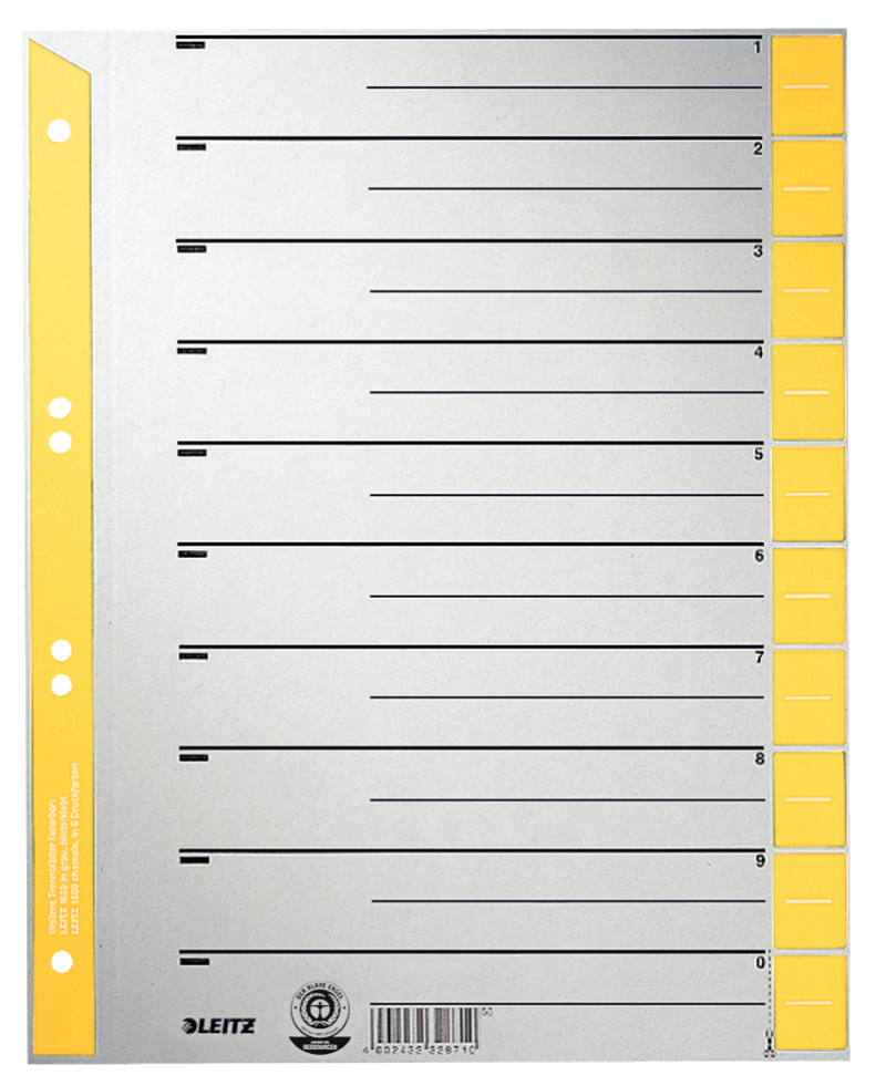 Esselte Leitz 16520015 - Numeric tab index - Cardboard - Grey - Yellow - A4 - 230 g/m² - 240 mm