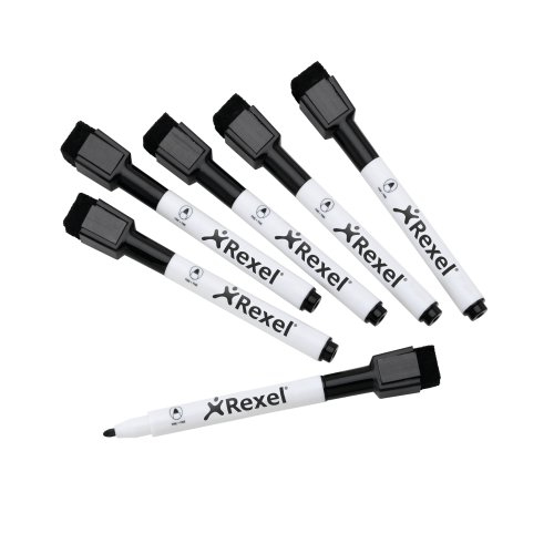 Rexel Magnetic Dry-Erase Markers Black (6) - 6 pc(s) - Black - Black - White - Fine - 105 mm - 128 mm
