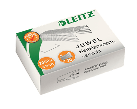 Esselte Leitz JUWEL - Staples pack - 6 mm - 2000 staples - Galvanized steel - Silver - 30 sheets