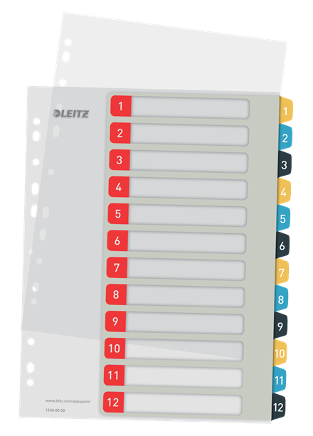 Esselte Leitz 12480000 - Numeric tab index - Polypropylene (PP) - Portrait - A4 Maxi - 245 mm - 30.5 cm