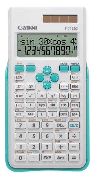 Canon F-715SG - Ordinateur de bureau - Scientifique - 16 chiffres - 2 lignes - Batterie/Solaire - Bleu - Blanc