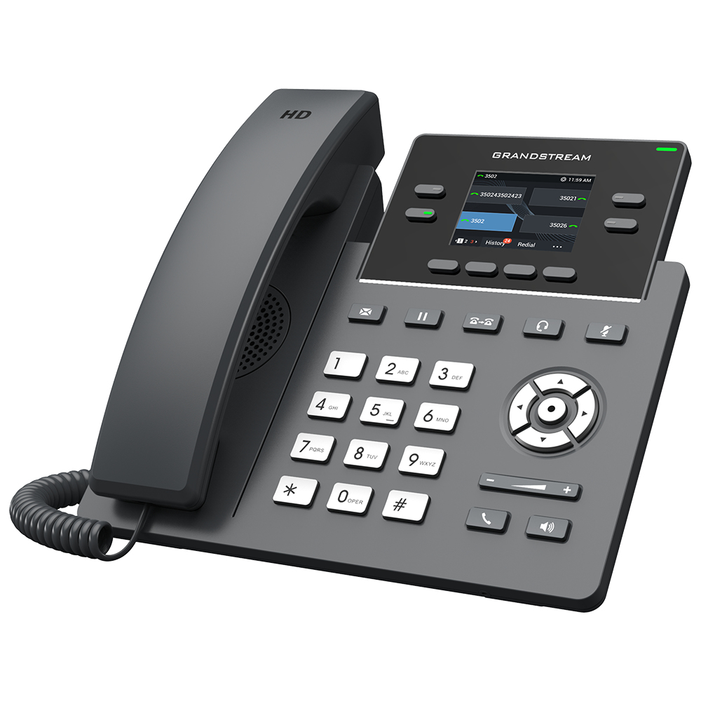Grandstream GRP2612G - Téléphone IP - Noir - Combiné filaire - 4 lignes - LCD - 6,1 cm (2,4")