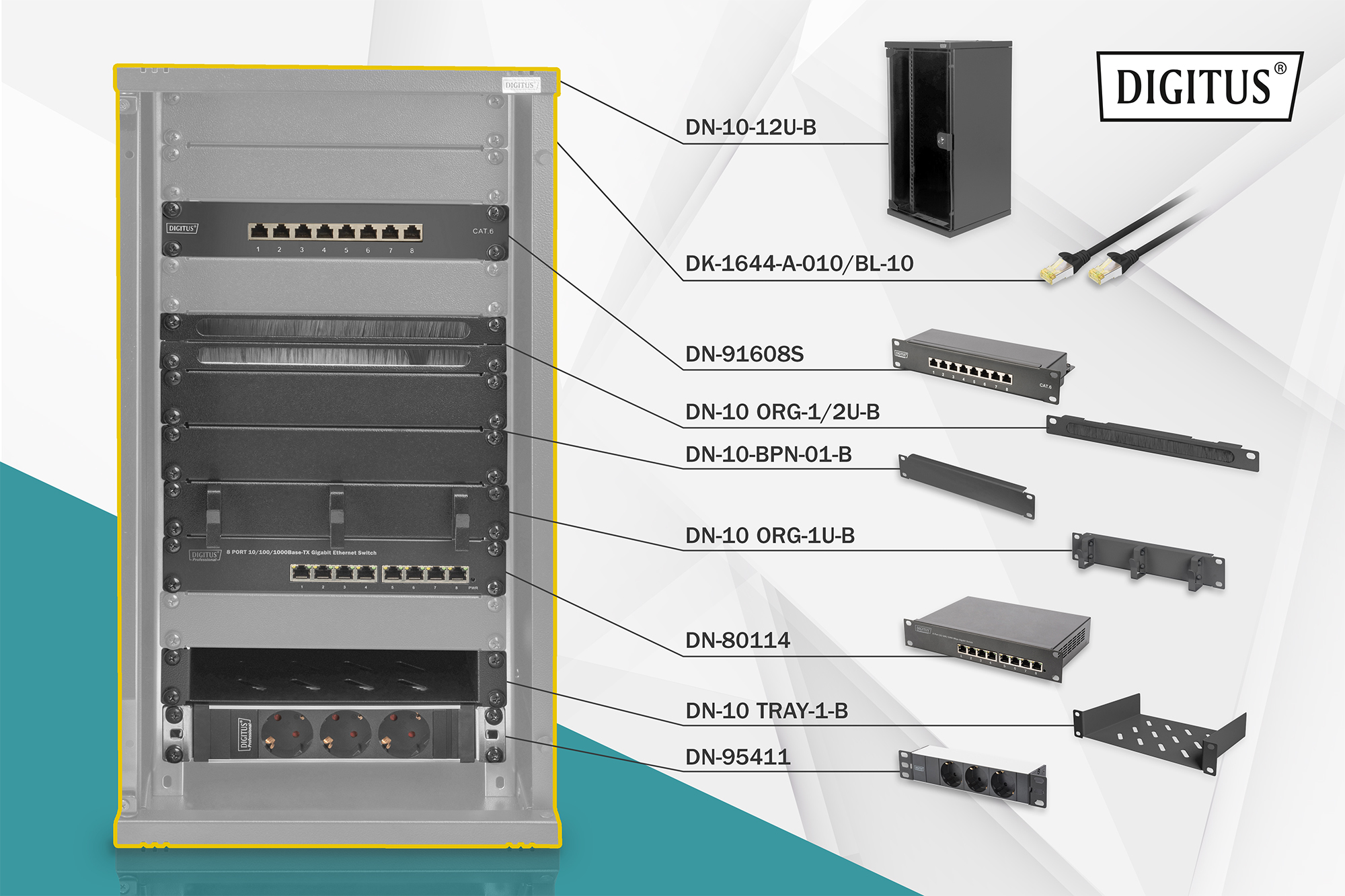 DIGITUS DN-10-SET-3-B Ensemble de rack réseau 10 pouces 12U