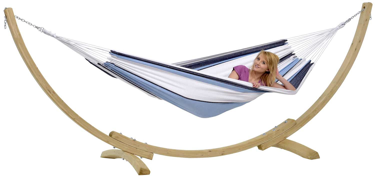 Amazonas Apollo Set Marine - Hamac à armature - 150 kg - 2 personne(s) - Bleu, Blanc - Bois - FSC
