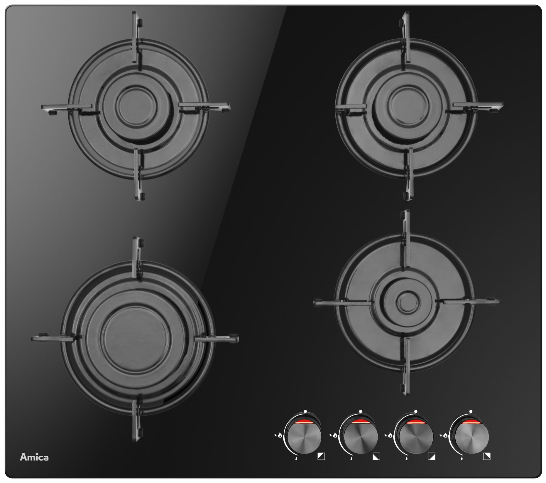 Amica PPGCD6100BoB Table de cuisson à gaz, 59cm, 4 zones, noir