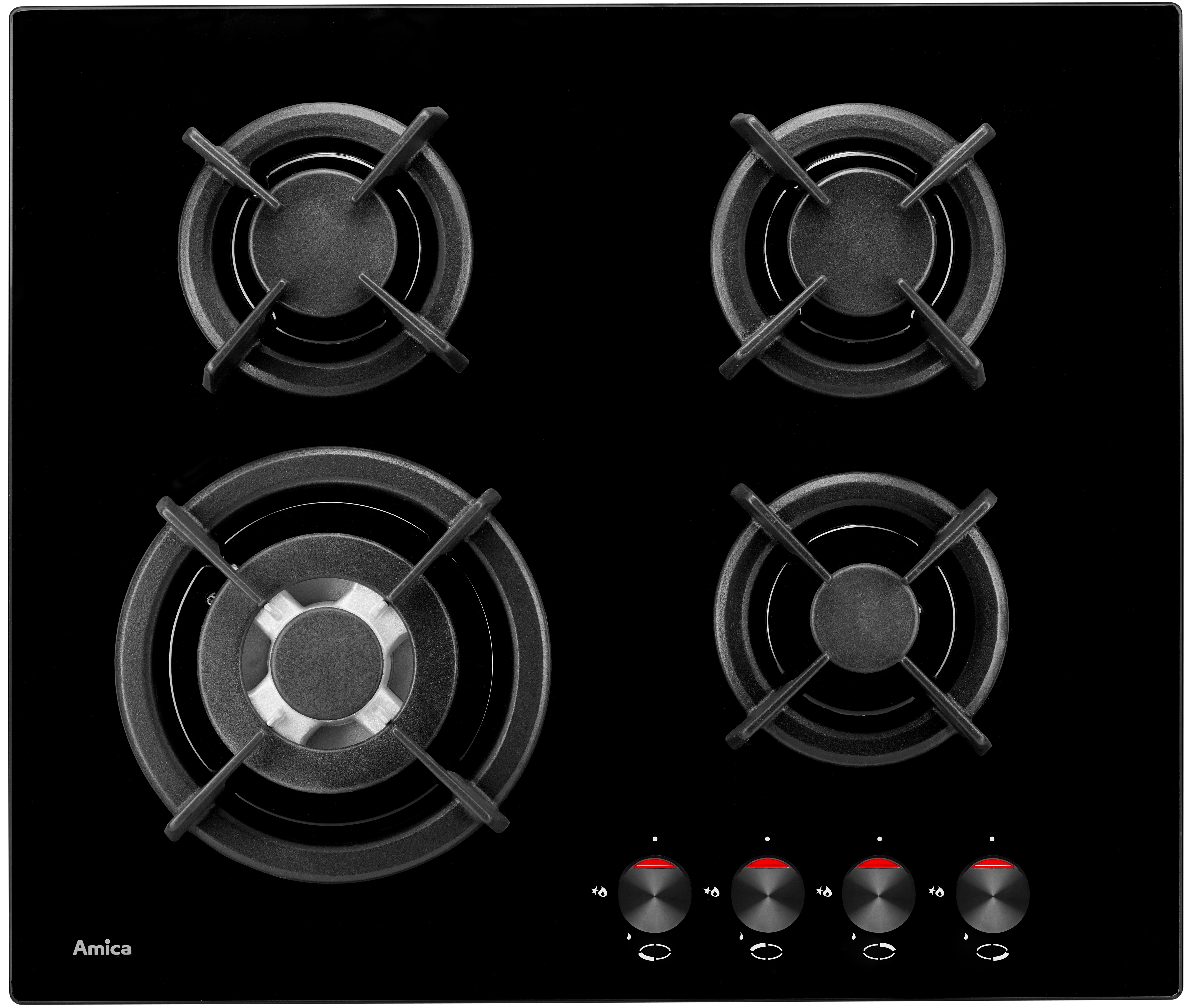 Plaque de cuisson à gaz Amica PG6411SR, 4 zones, noir