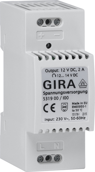 GIRA 5319 00 - Gris - 100 - 240 V - 50 - 60 Hz - 12 V - 2 A - -10 - 50 °C