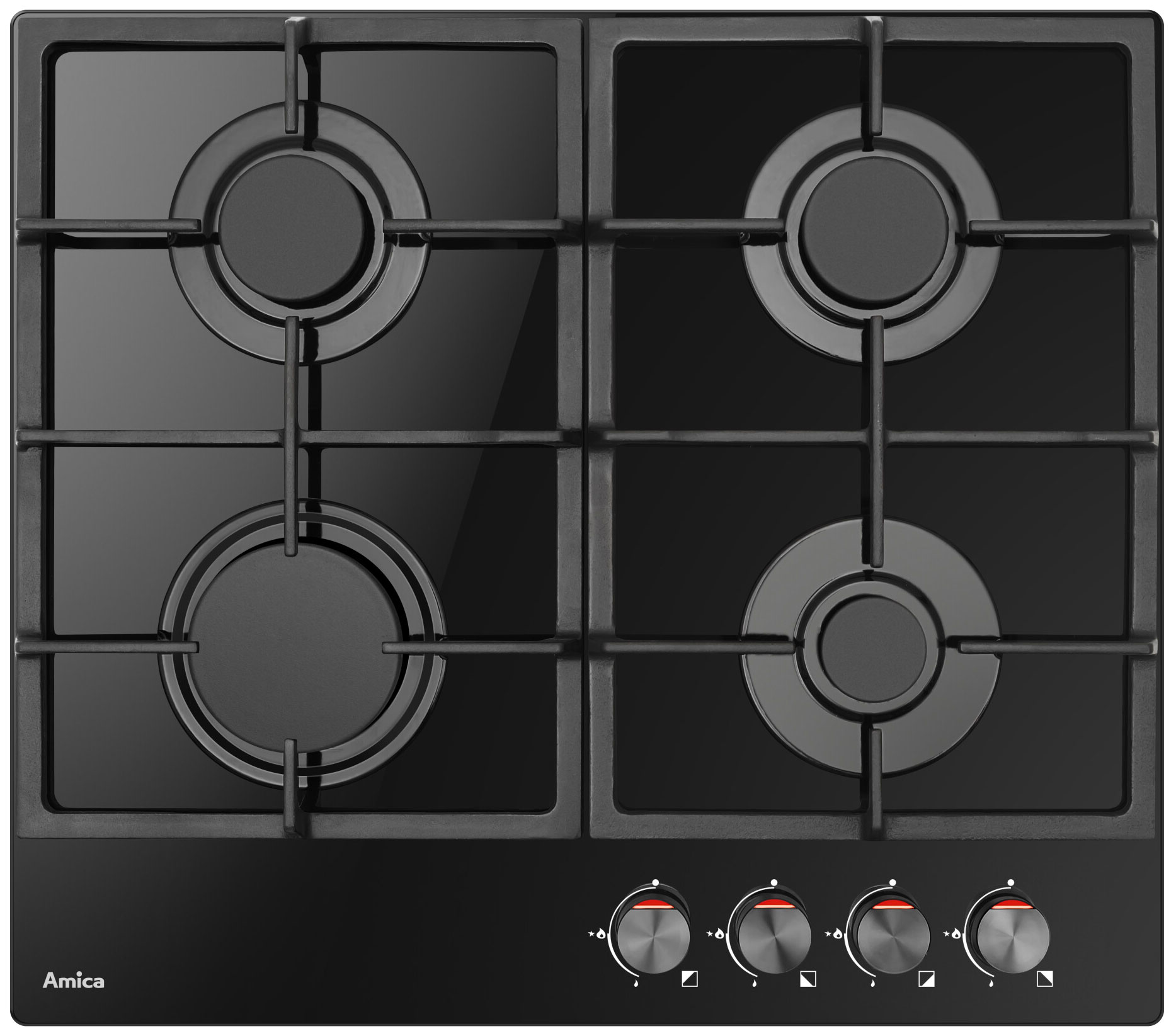 Amica PGCA6100APB plaque de cuisson gaz, 59cm, 4 zones, noir