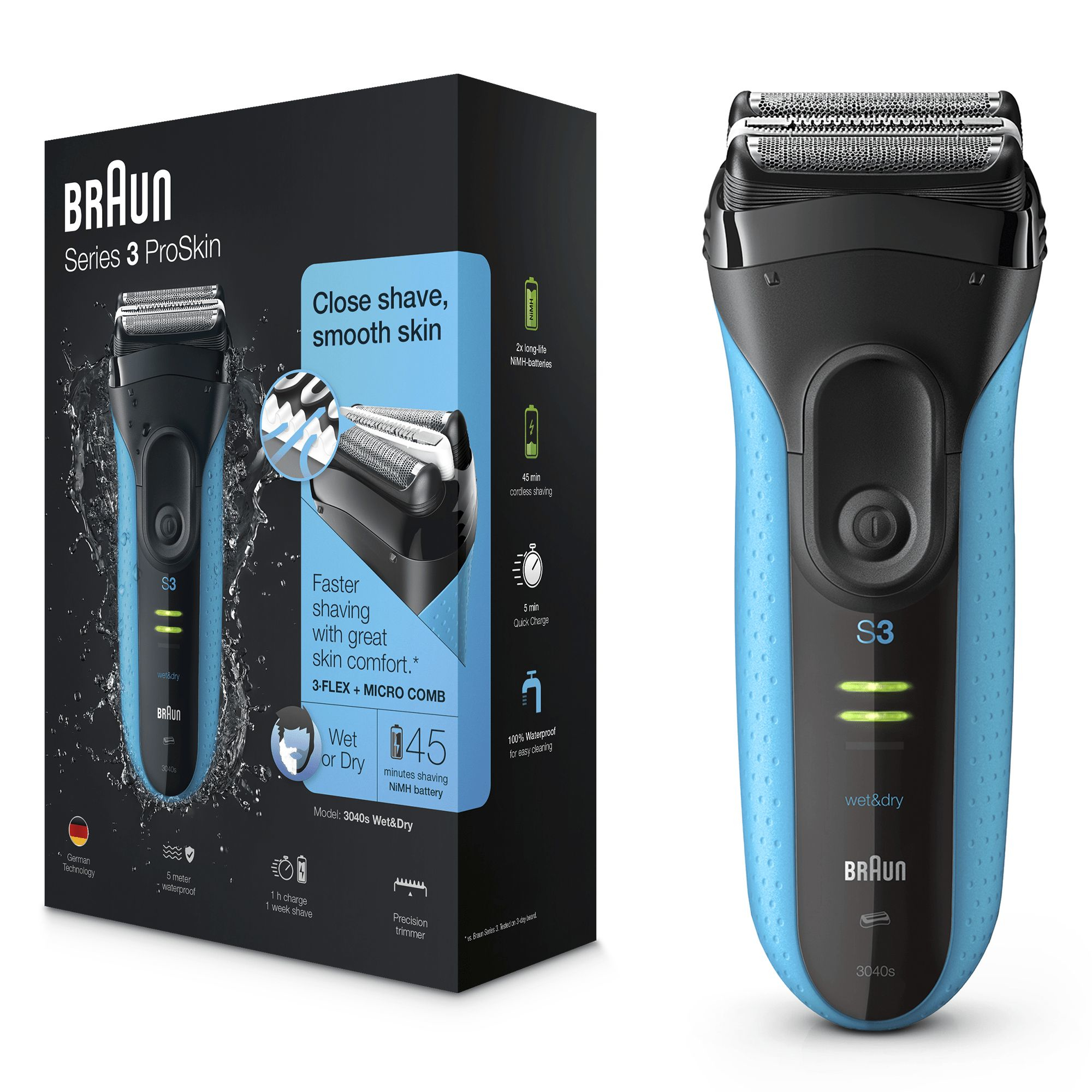 Rasoir Braun 3040s Bleu 45 min Durée de fonctionnement