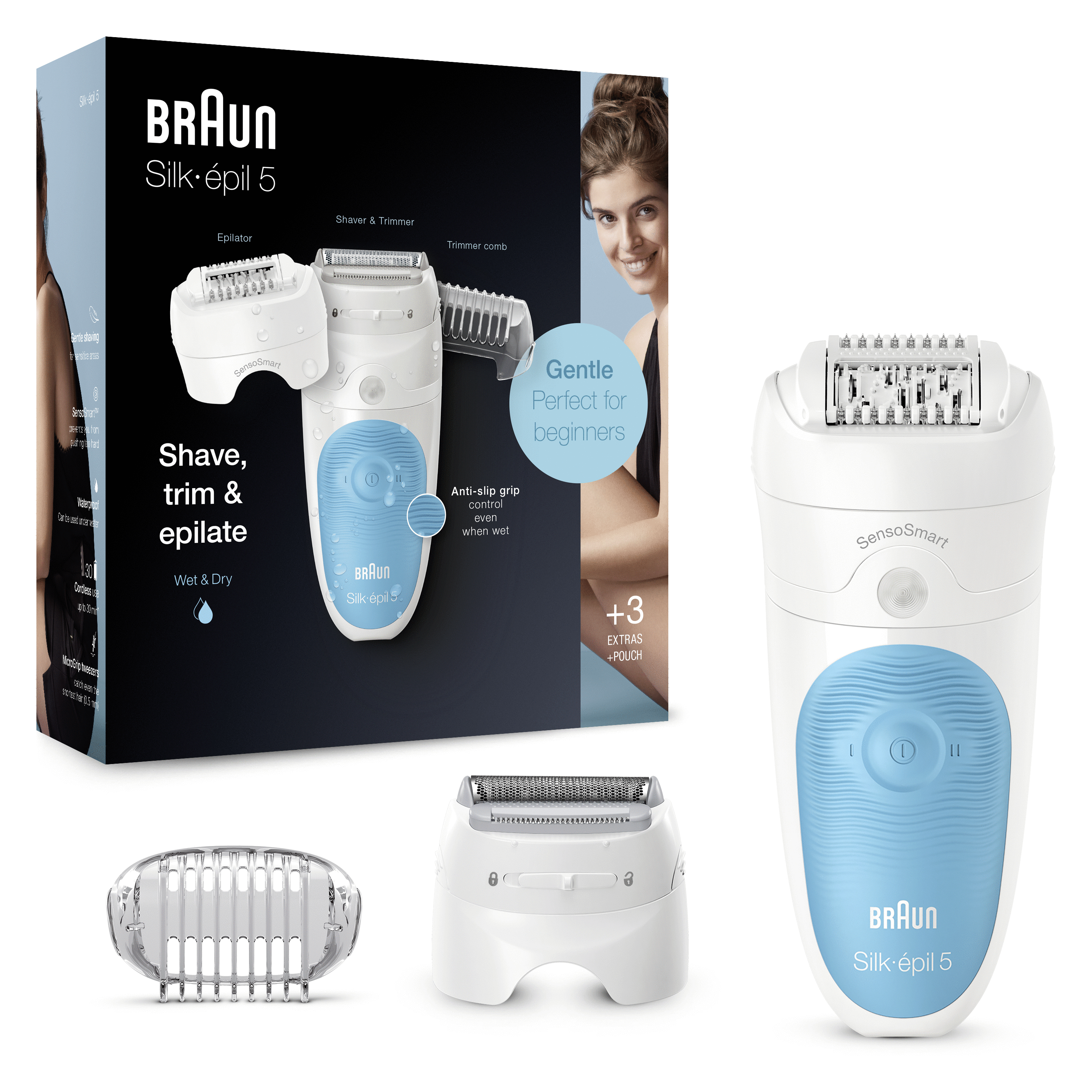 Braun Silk-épil 5 SES 5-605 Épilateur 28 Pinces Bleu/Blanc