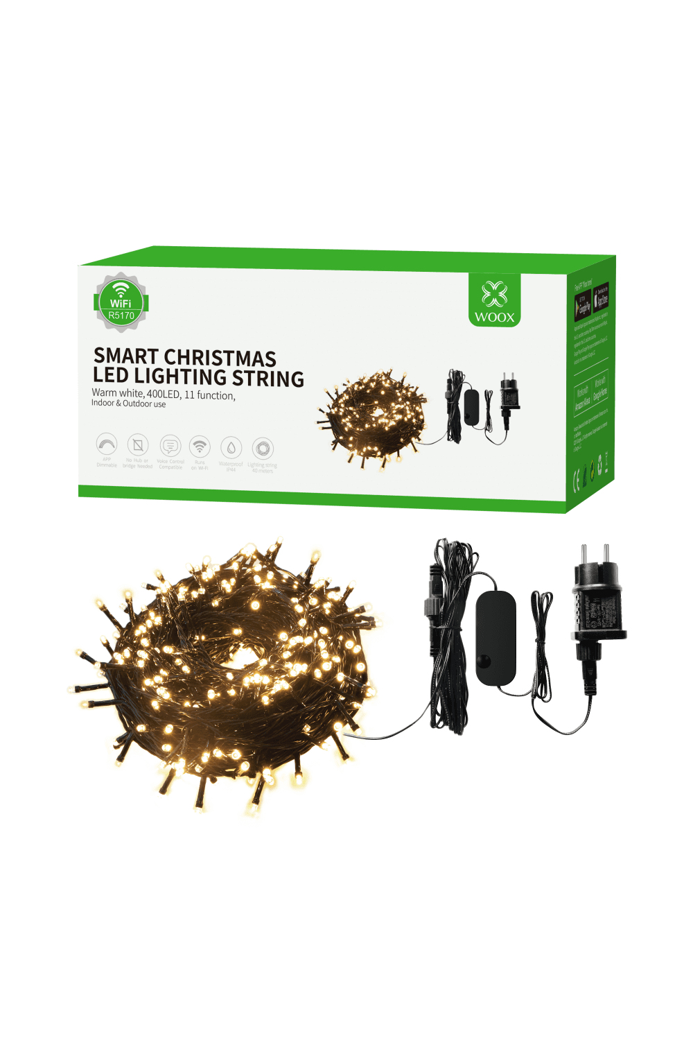 Woox R5170 Éclairage de Noël intelligent - WiFi, 40m, 400 LED, blanc chaud, dimmable