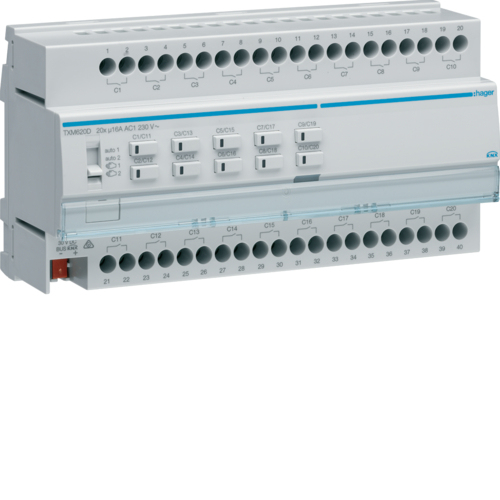 Hager TXM620D - Blind/shutter actuator - DIN rail-mounted - 20 channels - White - 230 V - 50/60 Hz