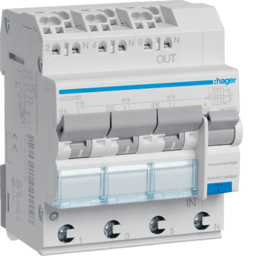 Hager ADZ316D - Bloc différentiel - Type A - 6000 A - 230 V