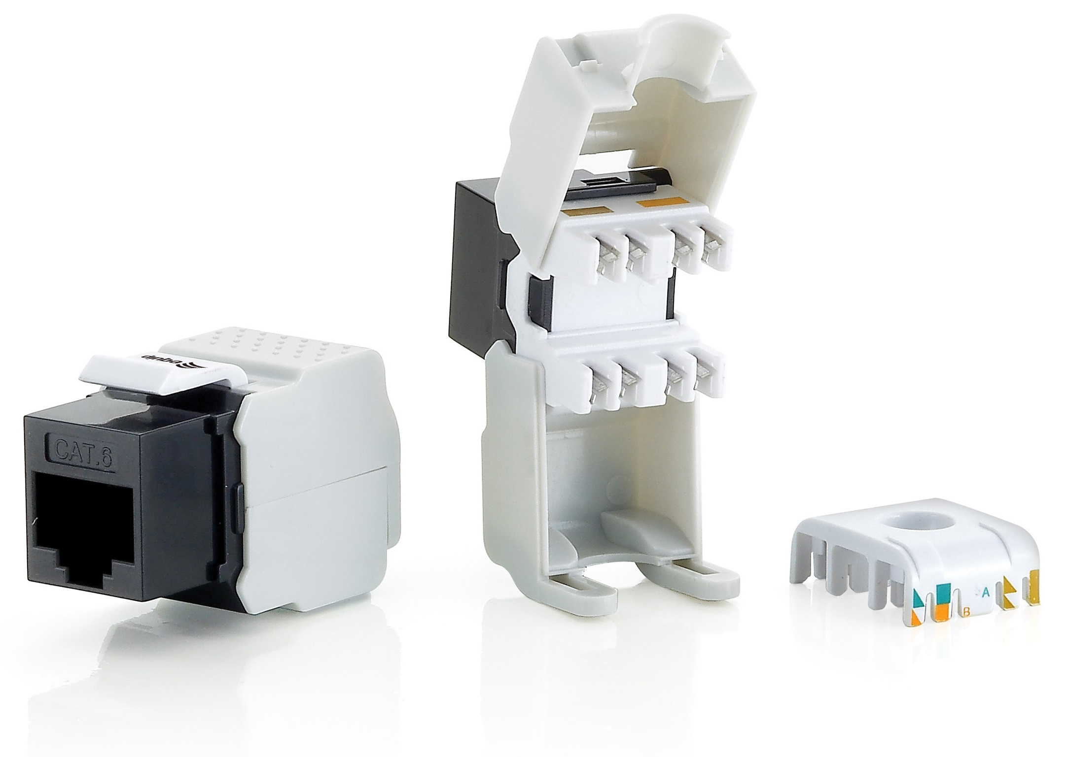 Equip Cat.6 Unshielded Keystone Jack Toolfree - Black - White - Gold - IS0/IES 11801 - EN 50173 - 18.1 mm - 24.5 mm - 41 mm