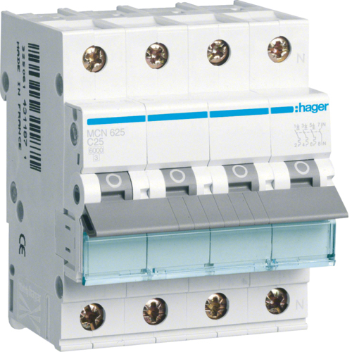Hager MCN625 - Disjoncteur miniature - Type C - 6000 A - IP20 - 230 - 400 V