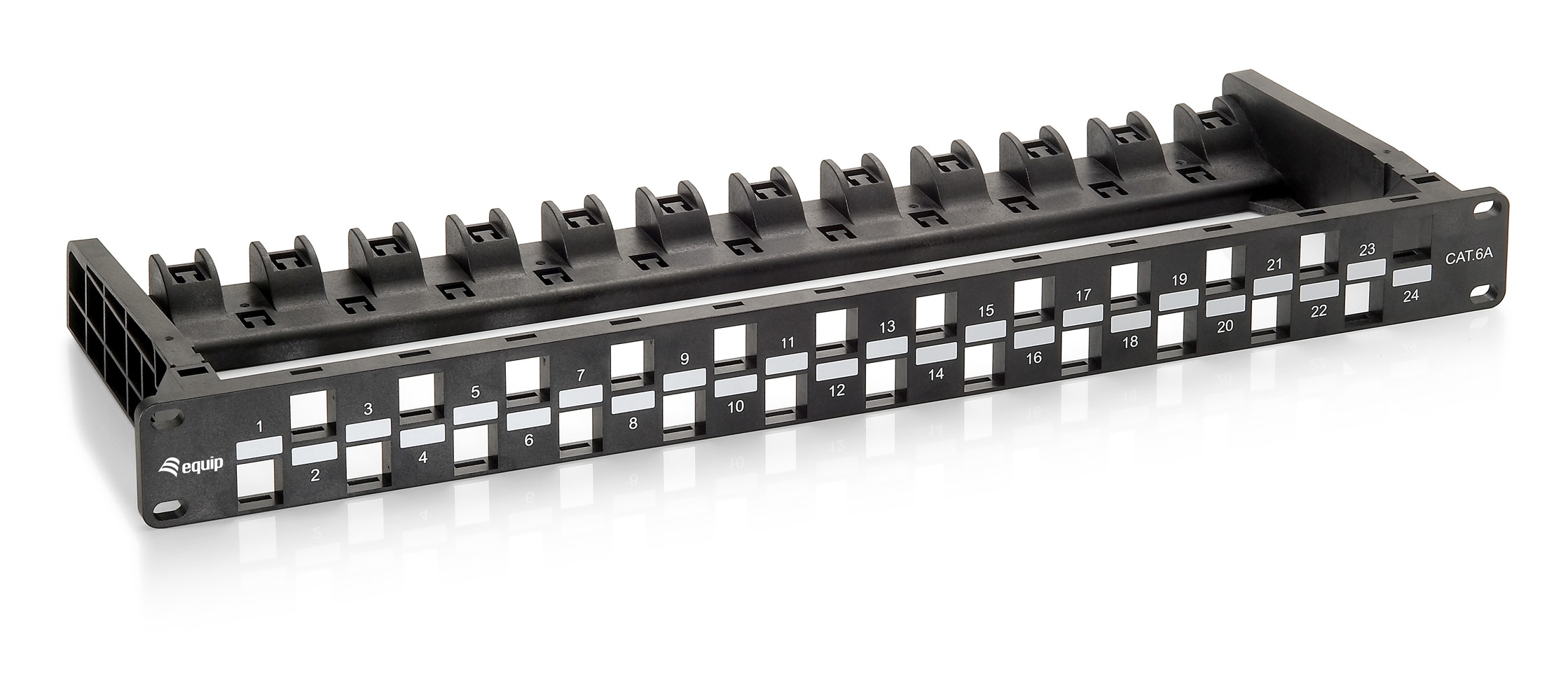 Panneau de brassage non blindé Keystone Cat. 6A 24 ports Equip - Noir - Cat. 6a - Noir - Fibre de verre - Polycarbonate - Montage en rack - 1U - 44 mm