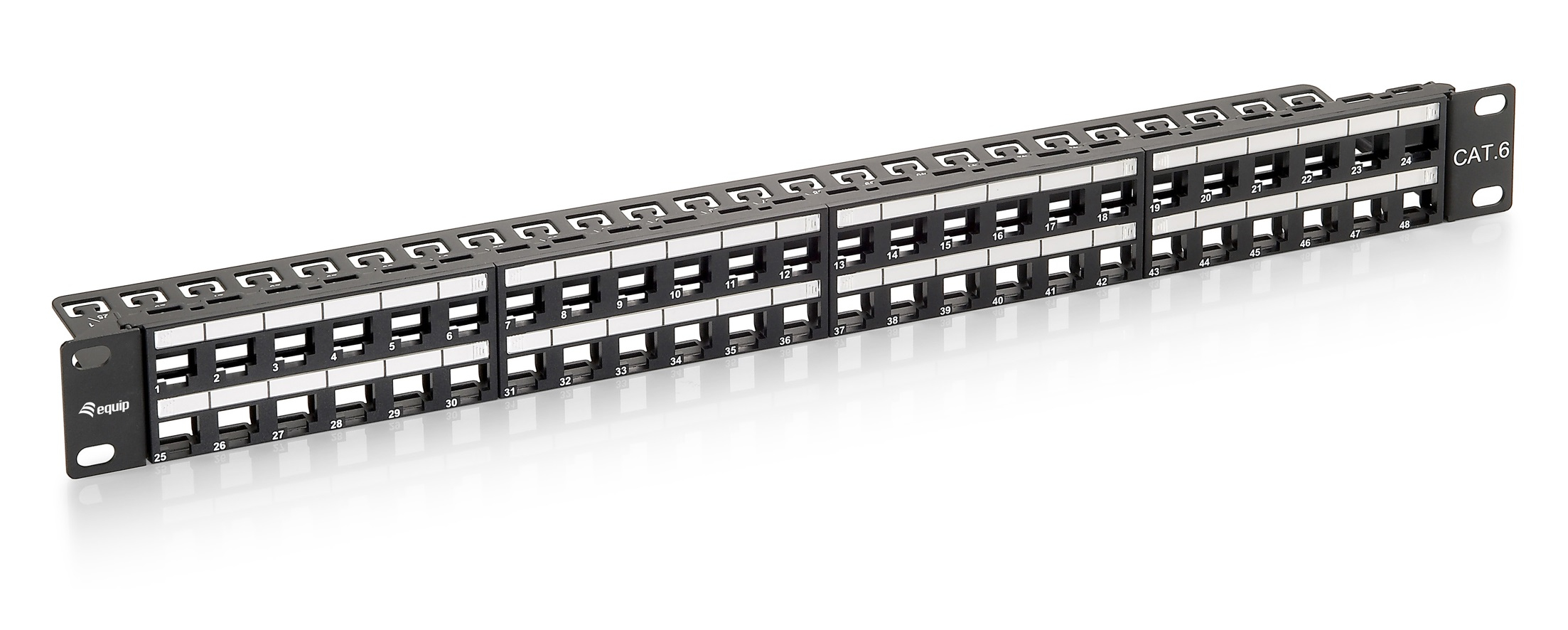 Equip Panneau de brassage Keystone Cat.6 non blindé 48 ports - Noir - Cat.6 - Noir - Montage en rack - 1U - 44 mm - 483 mm