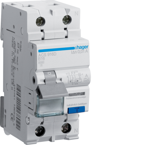 Interrupteur Hager FI/LS 1P+N 6kA B-16A 10mA ACS916D