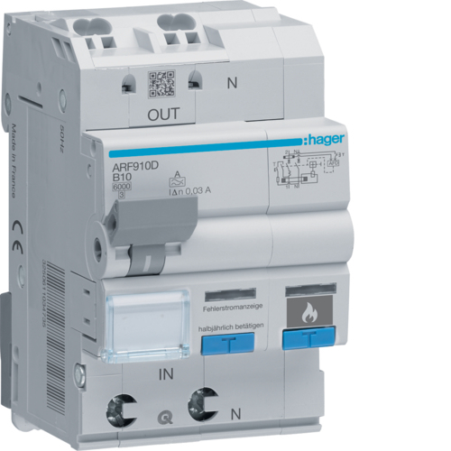 Hager arc fault protection device ARF910D AFDD Fi-LS 1P+N 6kA B-10A - ARF910D