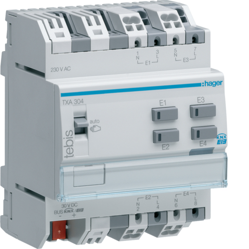 Hager TXA304 - Numérique - Entrée - 4 voies - Gris - 21 - 32 V