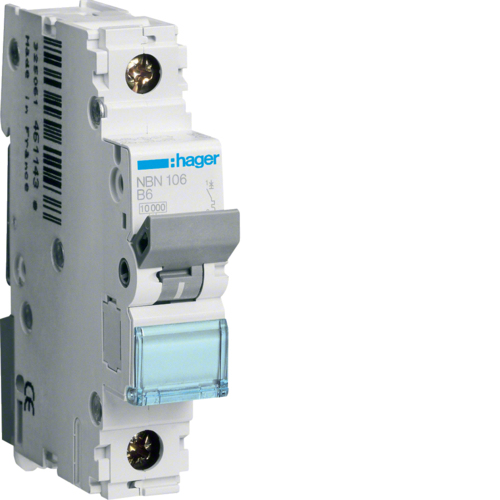 Hager NBN106 - 50 - 60 Hz - 6 A - 1P - 17,5 mm - 70 mm - 83 mm