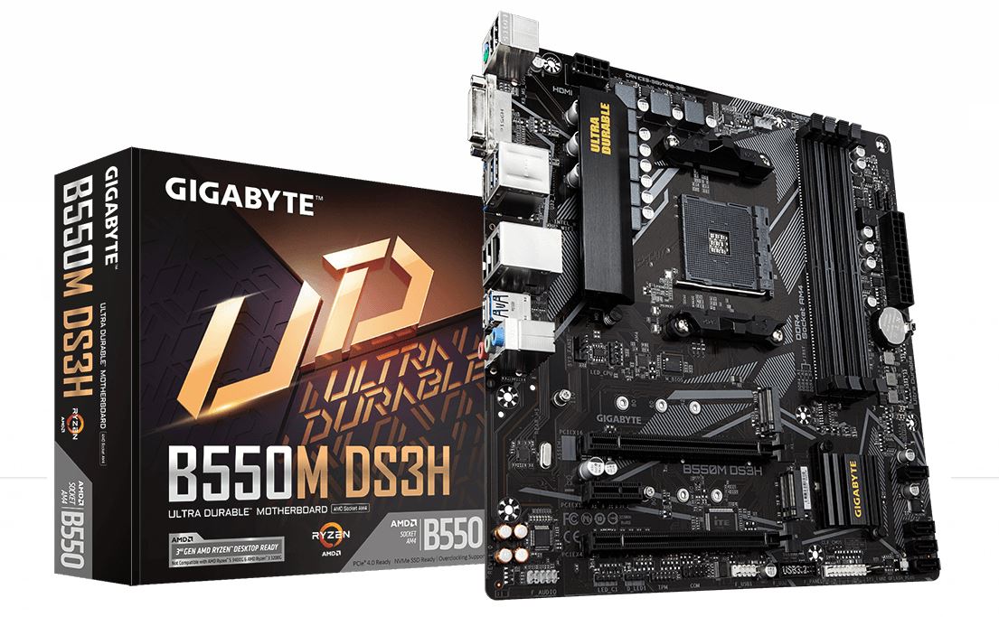 Gigabyte B550M DS3H 1.0 AMD motherboard, AM4, Micro ATX - B550M DS3H