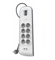 PROTECTEUR DE SURFACE LIGHTNING À 8 SORTIES AVEC 2 PORTS USB POUR LA CHARGE