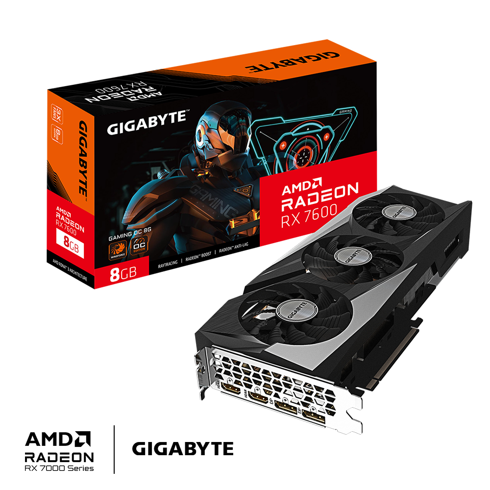 Gigabyte Radeon RX 7600 GAMING OC 8 Go - Radeon RX 7600 - 8 Go - GDDR6 - 128 bits - 7680 x 4320 pixels - PCI Express 4.0