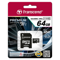 Transcend microSDXC 64GB Class 10 UHS-I 90MB/s U1 Adapter - TS64GUSDU1