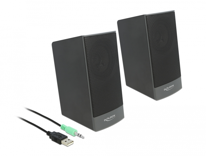 Delock 27001 - 2.0 canaux - Filaire - 3 W - 80 - 18 000 Hz - 4 po - Noir