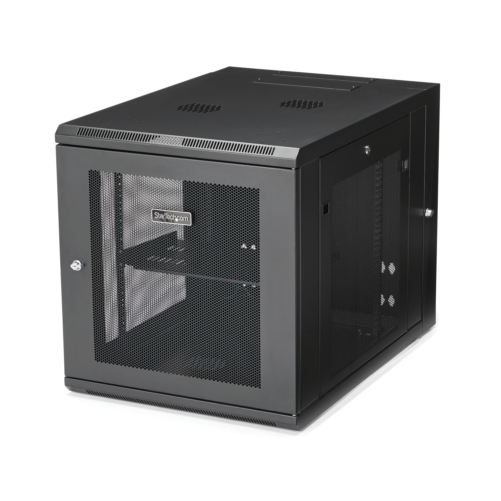 StarTech.com 12HE Wandmontage Server Rack - bis zu 81cm tief - Gehäuse mit Scharnier - Nätverksskåp - Server Schrank - Schrank für Rack-Gehäuse - Wand montierbar - Schwarz - 12U - RK1232WALHM