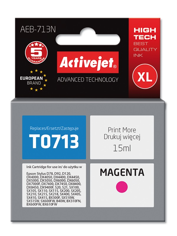 Activejet AEB-713N ink cartridge magenta 15 ml replaces Epson T0713