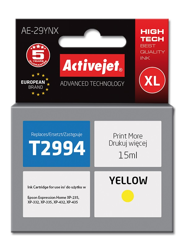 Cartouche d'encre Activejet AE-29YNX jaune 15 ml remplace Epson 29XL T2994