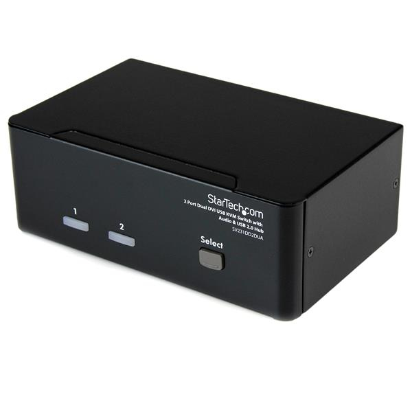 StarTech.com 2 Port DVI USB KVM Switch mit Audio und USB 2.0 Hub - 2-fach Dual DVI-I USB Umschalter - KVM-/Audio-/USB-Switch - 2 Anschlüsse - SV231DD2DUA