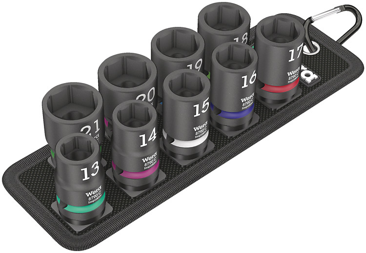 Wera 05004580001 - Jeu de douilles - 1/2" - Métrique - 9 têtes - 13, 14, 15, 16, 17, 18, 19, 20, 21 mm - 230 mm