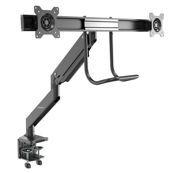 StarTech ARMSLMBARDUO monitor mount (dual monitor, synchronized height adjustment, desk clamp, VESA) - desk mount for 2 monitors (adjustable arm) - sturdy steel - black - screen size: 43.2-81.3 cm (17"-32") - ARMSLMBARDUO
