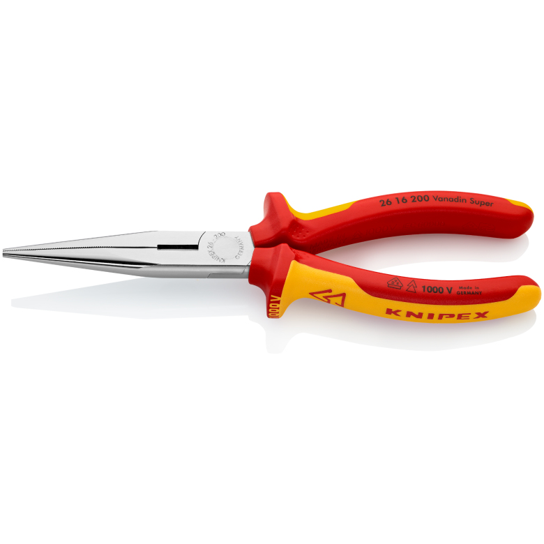 KNIPEX 26 16 200 Flat Round Nose Pliers with Cutter 200mm - 26 16 200