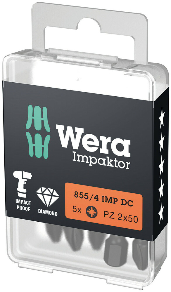 Wera 855/4 IMP DC PZ DIY - 5 pièce(s) - Pozidriv - PZ 3 - 50 mm - 50 mm - 17 mm