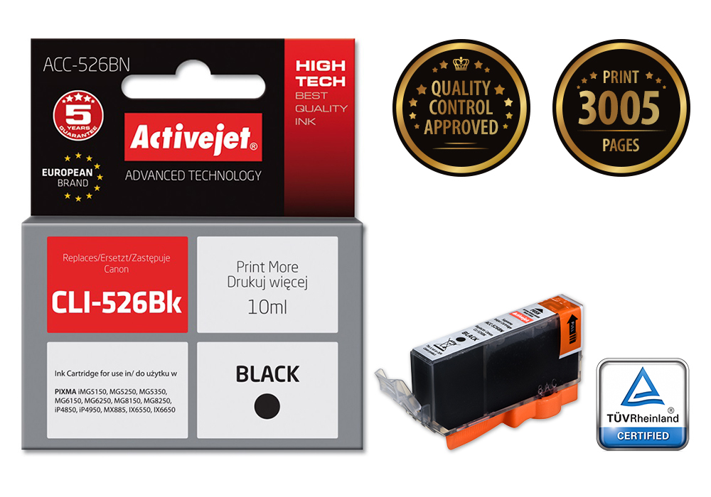 Activejet ACC-526BN ink cartridge black 10 ml replaces Canon CLI-526Bk