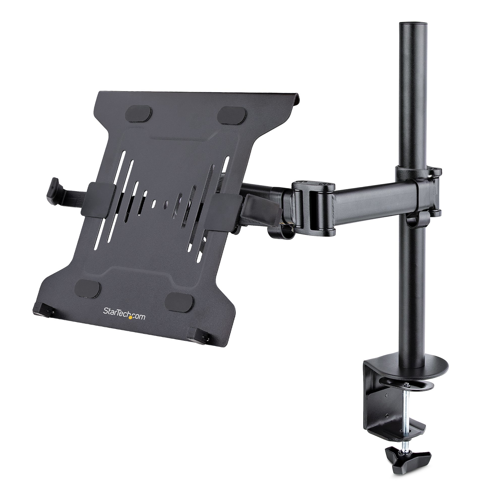 StarTech Laptop Desk Mount - Monitor and Laptop Mount - Displays up to 34in (8kg/17.6lb) & Laptops (4.5kg/9.9lb) - Articulating VESA Laptop Tray Arm - Clamp / Grommet Mount - Notebook arm - Black - Plastic - Steel - 33 cm (13") - 86.4 cm (34") - 8 kg - A-LAPTOP-DESK-MOUNT